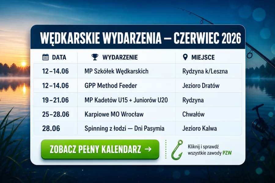 Wydarzenia wędkarskie w czerwcu 2026 – kalendarz zawodów PZW - Aktualności wędkarskie