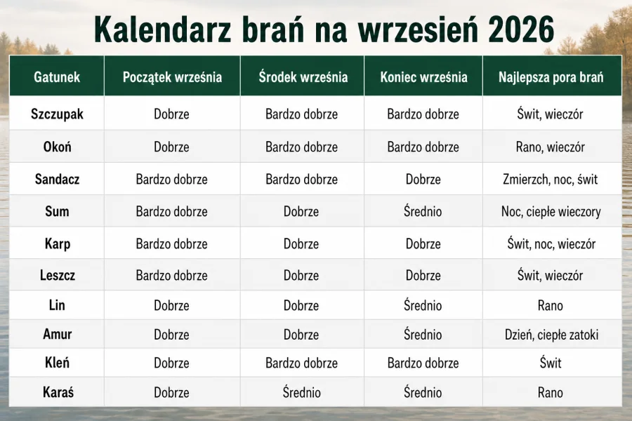 Co łowić we wrześniu 2026? Kalendarz brań najpopularniejszych gatunków