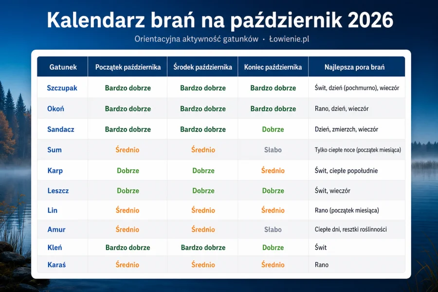 Co łowić w październiku 2026? Kalendarz brań najpopularniejszych gatunków - Aktualności wędkarskie