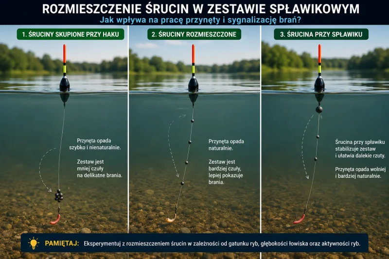 Rozmieszczenie śrucin w zestawie spławikowym